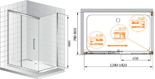 Душевой уголок Cezares Premier Soft W AH1 140/80 C Cr IV фото 6