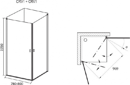 Душевой уголок Ravak CRV1-80+CRV1 Transparent, профиль белый фото 5