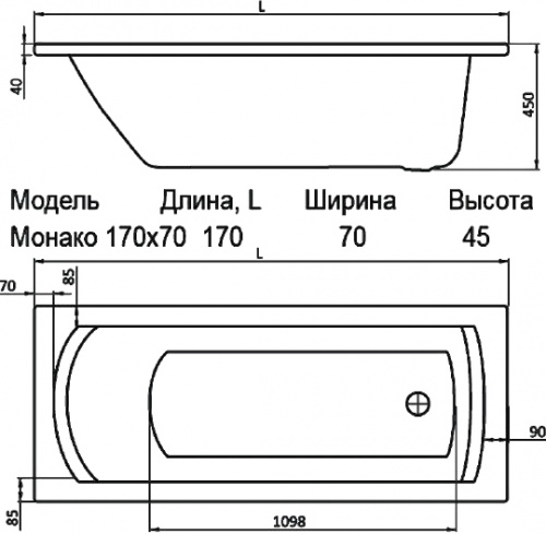 Акриловая ванна Santek Монако 170 см фото 5