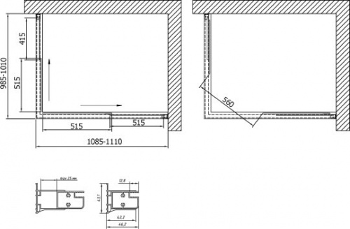 Душевой уголок Vegas Glass ZA-F 110*100 09 02 профиль золото, стекло шиншилла фото 3