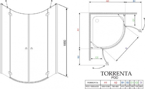 Душевой уголок Radaway Torrenta PDD/E 100x80 прозрачное стекло фото 3