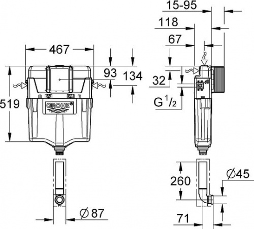 Смывной бачок скрытого монтажа Grohe GD2 38661000 фото 17