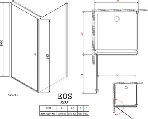 Душевой уголок Radaway EOS KDJ 80x100 прозрачное стекло L фото 4