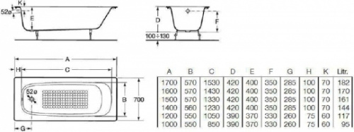 Чугунная ванна Roca Continental 212914001 140х70 см фото 17