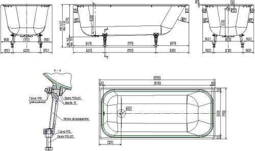 Wotte Start УР 1700х750х458  ванна чугунная c отверстиями для ручек (БП-э0001105) фото 2