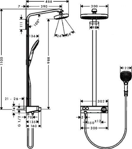 Душевая стойка Hansgrohe Raindance Select E 300 2jet 27126000 Showerpipe фото 8