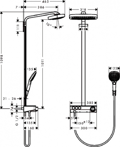 Душевая стойка Hansgrohe Raindance Select E 300 3jet 27127000 Showerpipe фото 7