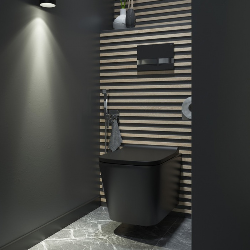 Унитаз подвесной безободковый, чёрный матовый, Bild, IDDIS, BILR2BMi25 фото 5