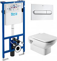 Комплект  Система инсталляции для унитазов Roca DUPLO WC 890090020 + Кнопка смыва Roca PL1 Dual хром + Крышка-сиденье Roca Dama Senso ZRU9302991 c микролифтом, петли хром + Чаша для унитаза подвесного Roca Dama Senso 346517000