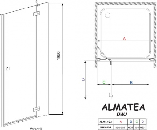 Душевая дверь в нишу Radaway Almatea DWJ 90 стекло графит R фото 2