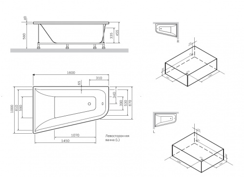 W72A-160L100W-P2 фронтальная панель для ванны spirit, левосторонняя фото 2