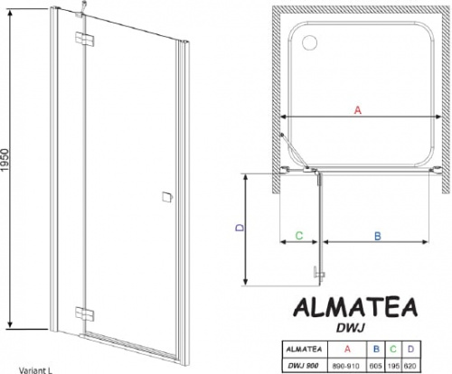 Душевая дверь в нишу Radaway Almatea DWJ 90 стекло графит L фото 5
