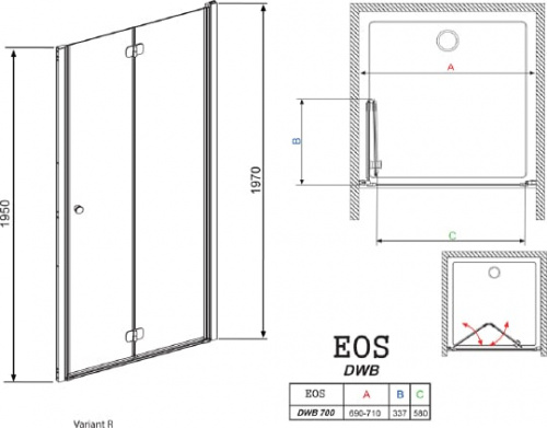 Душевая дверь в нишу Radaway EOS DWB 70 прозрачное стекло R фото 3