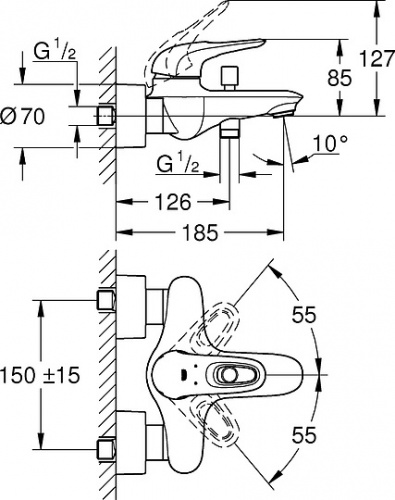 Смеситель Grohe Eurostyle New 33591003 для ванны с душем фото 3
