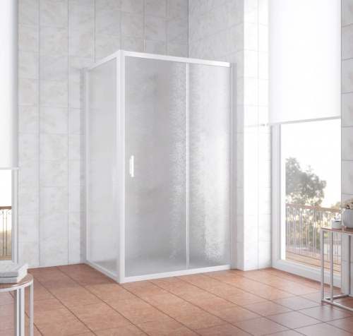 Душевой уголок Vegas Glass ZP+ZPV 130*80 01 02 профиль белый, стекло шиншилла фото 2