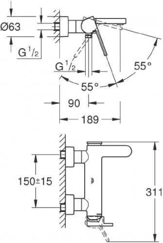 Смеситель Grohe Plus 33553003 для ванны с душем фото 4