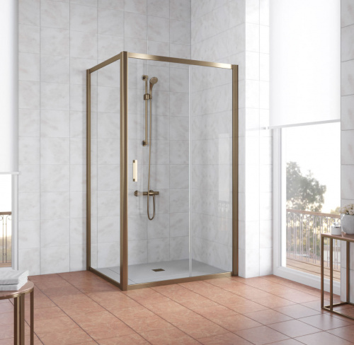 Душевой уголок Vegas Glass ZP+ZPV 100*90 05 01 профиль бронза, стекло прозрачное фото 2