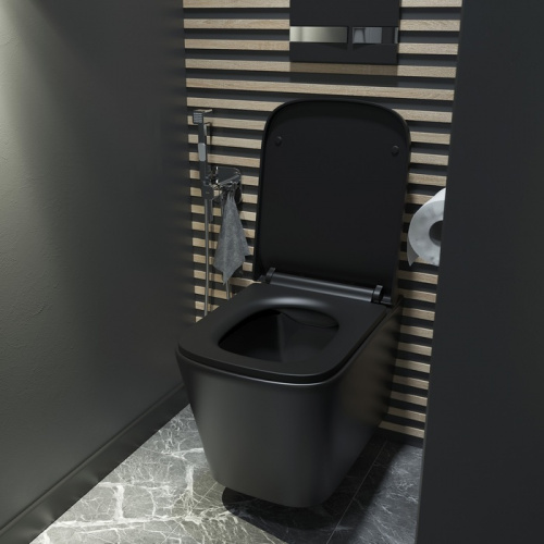 Унитаз подвесной безободковый, чёрный матовый, Bild, IDDIS, BILR2BMi25 фото 6