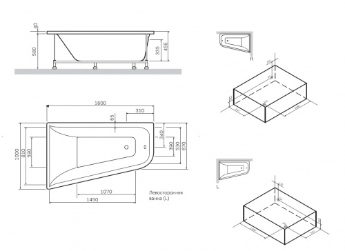 W72A-160-100W-R2 каркас для ванны spirit 160х100 фото 2