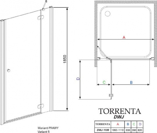 Душевая дверь в нишу Radaway Torrenta DWJ 110 стекло графит R фото 2