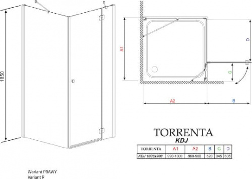 Душевой уголок Radaway Torrenta KDJ 100x90 стекло гарфит R фото 4