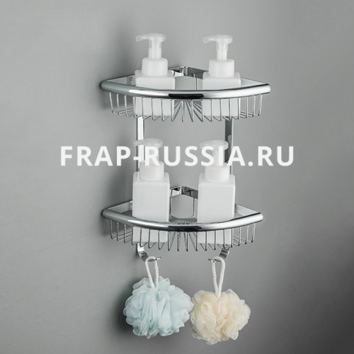 Полка-решетка 2-ярусная с крючками угловая Frap F352-1 фото 3