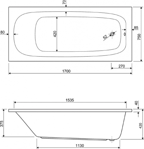 Акриловая ванна Cezares Eco 170x75 фото 4