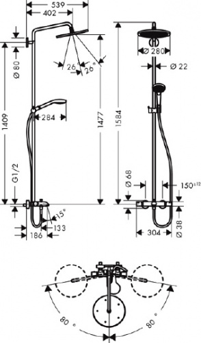 Душевая стойка Hansgrohe Croma Select 280 Air 1jet Showerpipe с термостатом фото 2