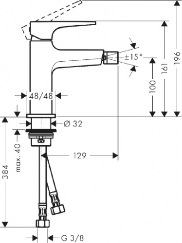 Смеситель Hansgrohe Metropol 32520990 для биде, с донным клапаном Push-Open фото 2