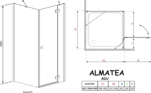 Душевой уголок Radaway Almatea KDJ 100 стекло графит R фото 6