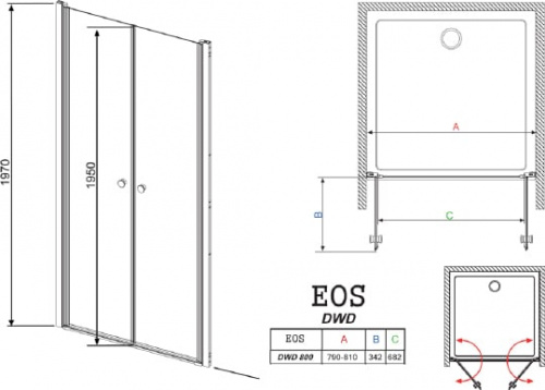 Душевая дверь в нишу Radaway EOS DWD 80 прозрачное стекло фото 4