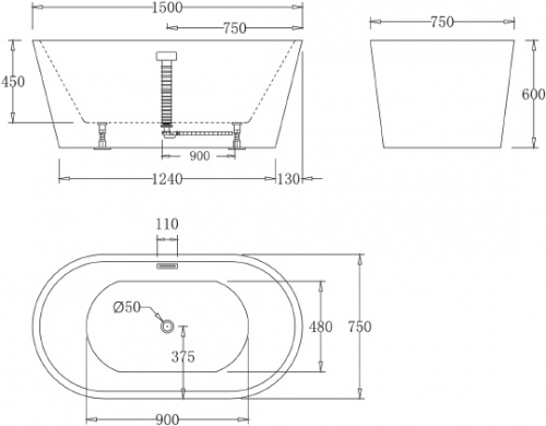 Акриловая ванна BelBagno BB71-1500 фото 3