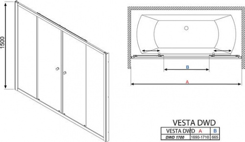 Шторка на ванну Radaway Vesta DWD 170 прозрачное стекло фото 8