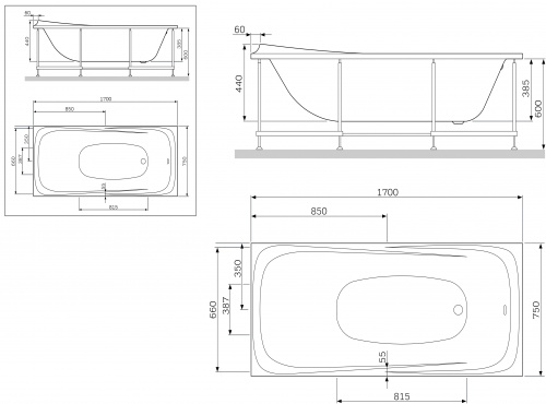 W30A-170-075W-R Sensation, каркас для ванны акриловой A0 170х75 см фото 2