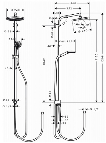Душевая стойка Hansgrohe Crometta S 240 1jet Showerpipe Rеno 27270000 фото 2