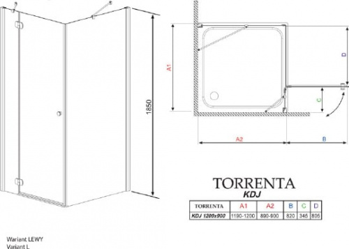 Душевой уголок Radaway Torrenta KDJ 120x90 прозрачное стекло L фото 4