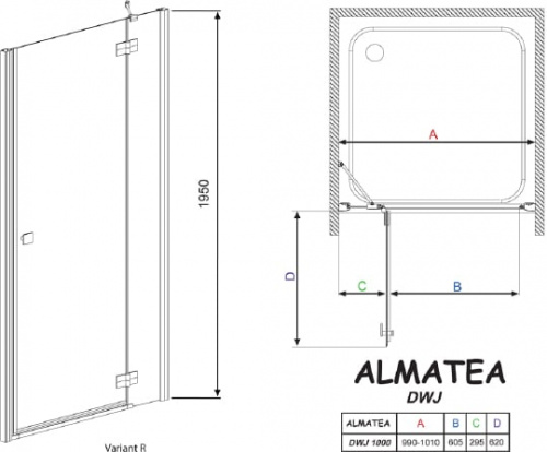 Душевая дверь в нишу Radaway Almatea DWJ 100 прозрачное стекло R фото 3