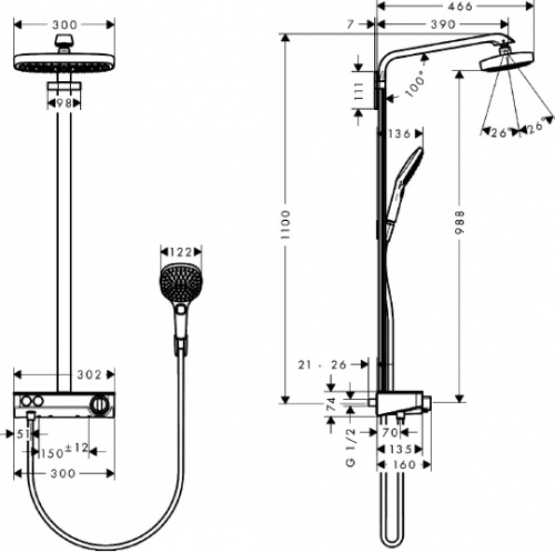 Душевая стойка Hansgrohe Raindance Select E 300 2jet 27126400 Showerpipe фото 11