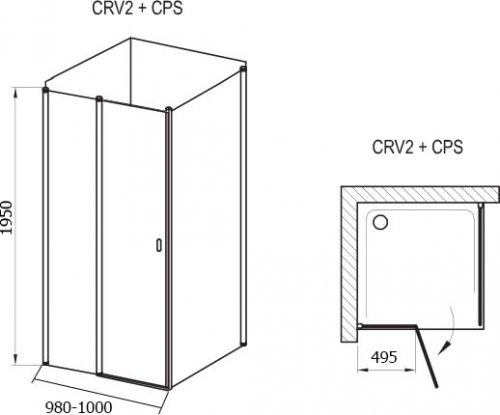 Душевой уголок Ravak CRV2-100+CPS Transparent, профиль сатин фото 4